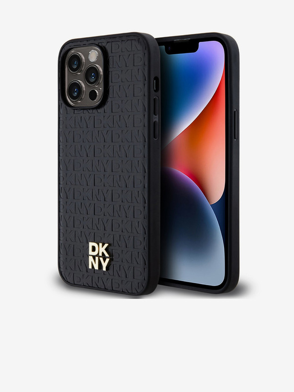 DKNY PU Leather Repeat Pattern Stack Logo Magsafe Zadní Kryt pro iPhone 13 Pro Max Black DKNY