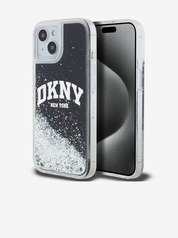 DKNY Liquid Glitter Arch Logo Zadní Kryt pro iPhone 14 Black DKNY