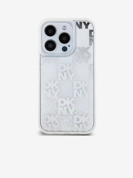 DKNY Liquid Glitter Checkered Pattern Zadní Kryt pro iPhone 15 Pro Transparent DKNY