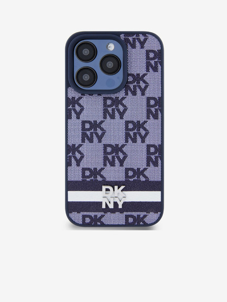 DKNY PU Leather Checkered Pattern and Stripe Zadní Kryt pro iPhone 15 Pro Blue DKNY