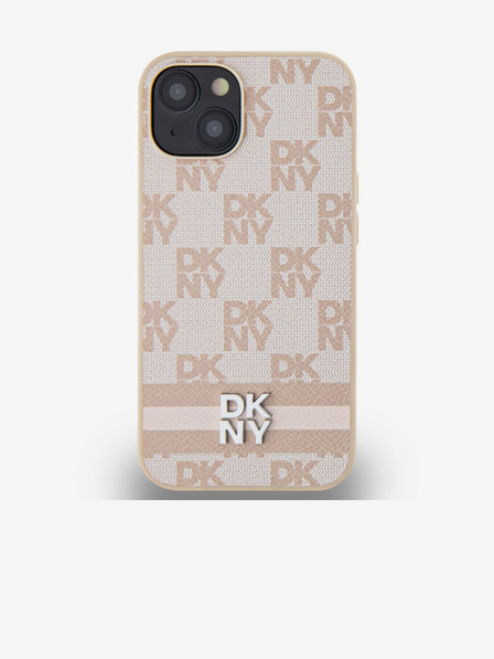 DKNY PU Leather Checkered Pattern and Stripe Zadní Kryt pro iPhone 13 Pink DKNY