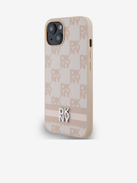 DKNY PU Leather Checkered Pattern and Stripe Zadní Kryt pro iPhone 13 Pink DKNY