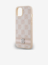 DKNY PU Leather Checkered Pattern and Stripe Zadní Kryt pro iPhone 13 Pink DKNY