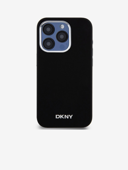 DKNY Liquid Silicone Silver Metal Logo Magsafe Zadní Kryt pro iPhone 15 Pro Black DKNY
