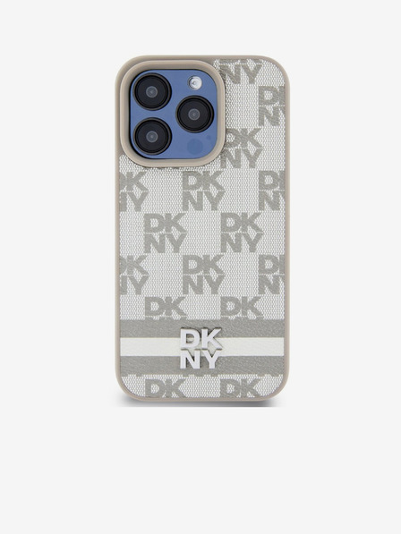 DKNY PU Leather Checkered Pattern and Stripe Zadní Kryt pro iPhone 12/12 Pro Beige DKNY