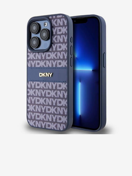 DKNY PU Leather Repeat Pattern Tonal Stripe Zadní Kryt pro iPhone 15 Pro Max Blue DKNY