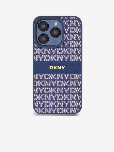 DKNY PU Leather Repeat Pattern Tonal Stripe Zadní Kryt pro iPhone 15 Pro Max Blue DKNY