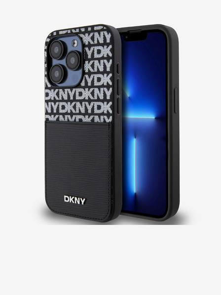 DKNY PU Leather Repeat Pattern Card Pocket Zadní Kryt pro iPhone 15 Pro Black DKNY