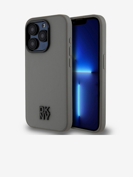 DKNY PU Leather Stack Logo Magsafe Zadní Kryt pro iPhone 15 Pro Grey DKNY