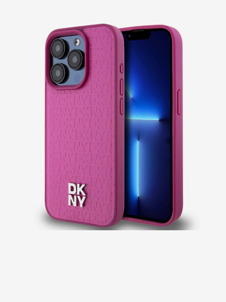 DKNY PU Leather Repeat Pattern Stack Logo Magsafe Zadní Kryt pro iPhone 15 Pro Pink DKNY
