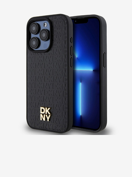 DKNY PU Leather Repeat Pattern Stack Logo Magsafe Zadní Kryt pro iPhone 15 Pro Black DKNY