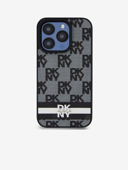 DKNY PU Leather Checkered Pattern and Stripe Zadní Kryt pro iPhone 14 Pro Black DKNY
