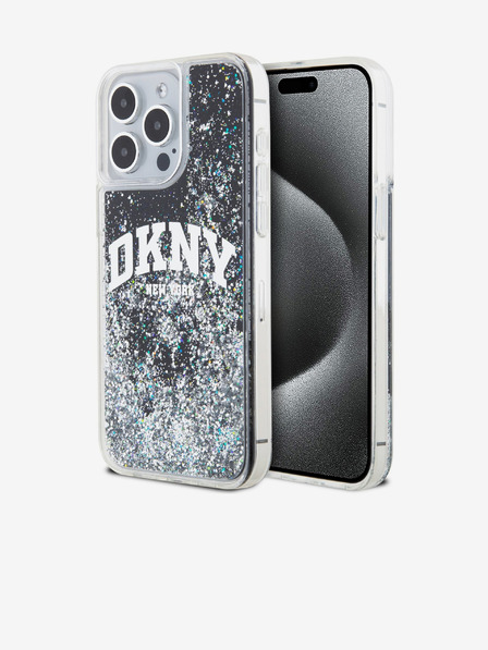 DKNY Liquid Glitter Arch Logo Zadní Kryt pro iPhone 14 Pro Black DKNY
