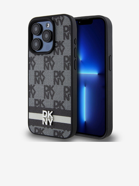 DKNY PU Leather Checkered Pattern and Stripe Zadní Kryt pro iPhone 14 Pro Max Black DKNY