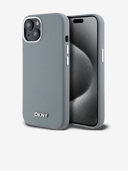DKNY Liquid Silicone Silver Metal Logo Magsafe Zadní Kryt pro iPhone 15 Grey DKNY