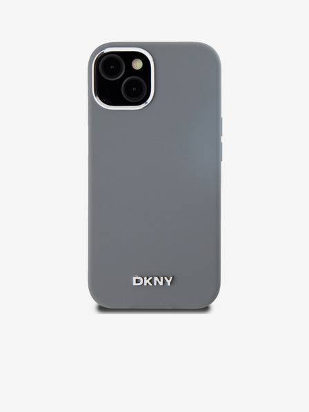 DKNY Liquid Silicone Silver Metal Logo Magsafe Zadní Kryt pro iPhone 15 Grey DKNY