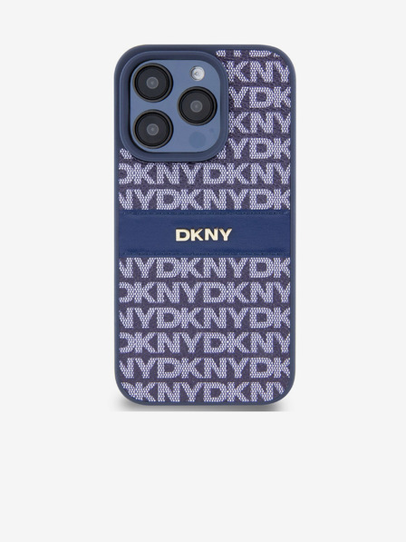 DKNY PU Leather Repeat Pattern Tonal Stripe Zadní Kryt pro iPhone 14 Pro Max Blue DKNY