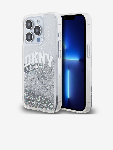 DKNY Liquid Glitter Arch Logo Zadní Kryt pro iPhone 15 Pro Transparent DKNY