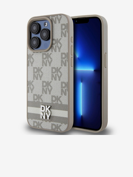 DKNY PU Leather Checkered Pattern and Stripe Zadní Kryt pro iPhone 13 Pro Beige DKNY