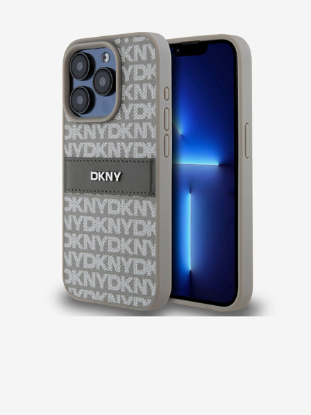 DKNY PU Leather Repeat Pattern Tonal Stripe Zadní Kryt pro iPhone 15 Pro Beige DKNY