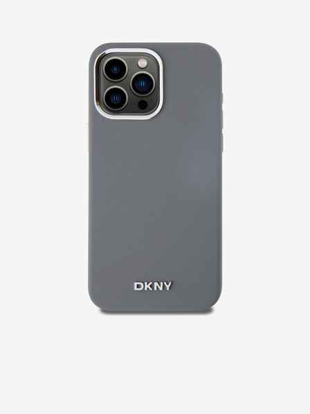 DKNY Liquid Silicone Silver Metal Logo Magsafe Zadní Kryt pro iPhone 15 Pro Max Grey DKNY