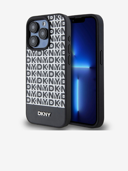 DKNY PU Leather Repeat Pattern Bottom Stripe MagSafe Zadní Kryt pro iPhone 14 Pro Black DKNY