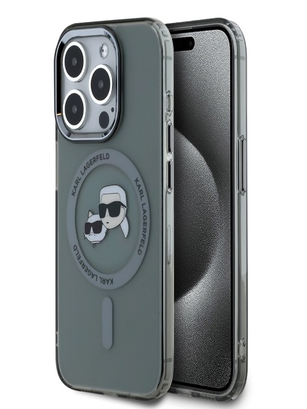 Karl Lagerfeld Karl Lagerfeld IML K&CH Heads Metal Frame MagSafe Zadní Kryt pro iPhone 15 Pro Max Black
