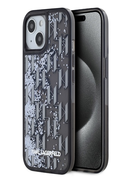 Karl Lagerfeld Liquid Glitter Monogram Gradient Zadní Kryt pro iPhone 15 Black Karl Lagerfeld