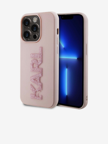 Karl Lagerfeld 3D Rubber Glitter Logo Karl Zadní Kryt pro iPhone 15 Pro Max Pink Karl Lagerfeld