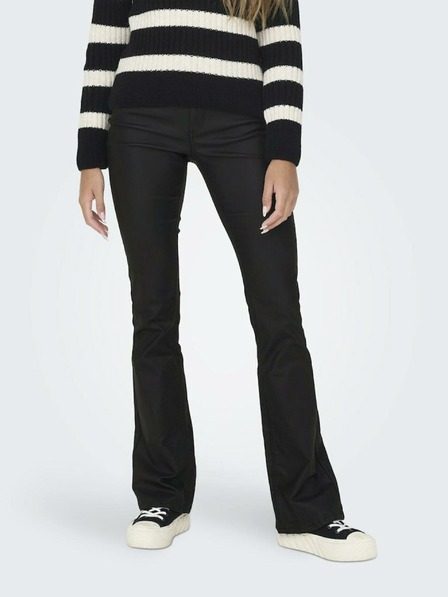 ONLY Černé dámské koženkové skinny flared fit kalhoty ONLY Blush