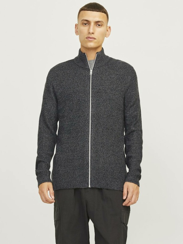 Jack & Jones Šedý pánský svetr na zip Jack & Jones Lewis
