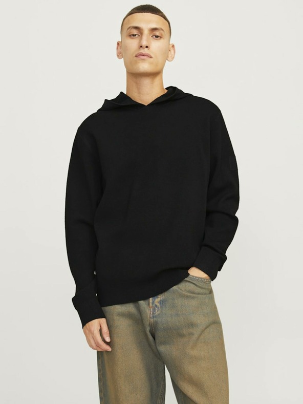 Jack & Jones Černý pánský svetr s kapucí Jack & Jones Aero