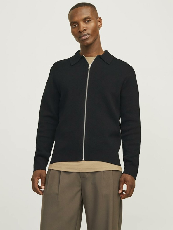 Jack & Jones Černý pánský svetr na zip Jack & Jones Milano