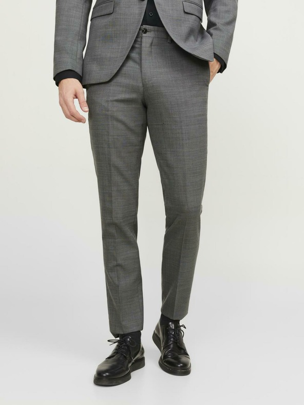 Jack & Jones Tmavě šedé pánské oblekové kalhoty s příměsí vlny Jack & Jones Solaris