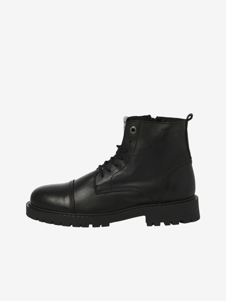 Jack & Jones Černé pánské kožené kotníkové boty Jack & Jones Tremor