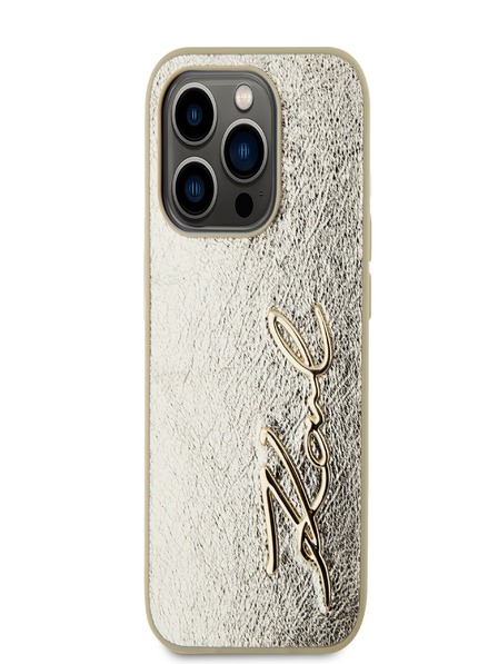 Karl Lagerfeld Wrinkled PU Signature Logo Zadní Kryt pro iPhone 15 Pro Max Gold Karl Lagerfeld