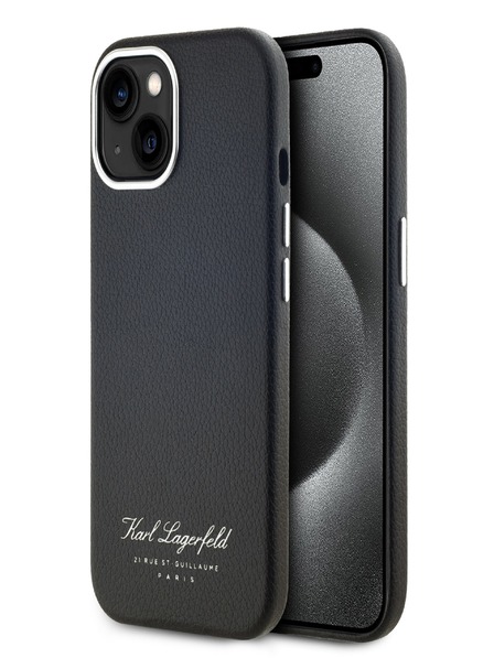 Karl Lagerfeld Grained PU Hotel RSG Zadní Kryt pro iPhone 15 Black Karl Lagerfeld