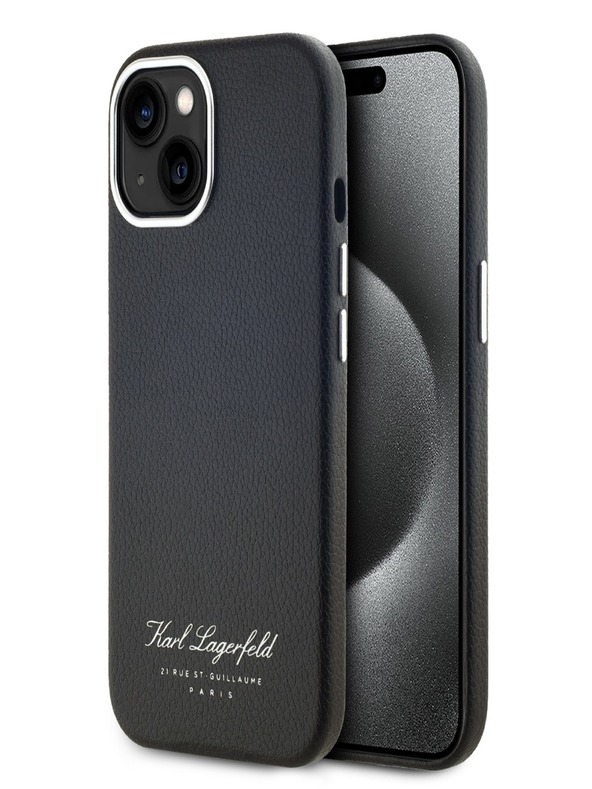 Karl Lagerfeld Grained PU Hotel RSG Zadní Kryt pro iPhone 15 Black Karl Lagerfeld