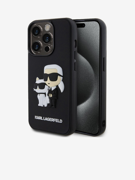 Karl Lagerfeld 3D Rubber Karl and Choupette Zadní Kryt pro iPhone 14 Pro Black Karl Lagerfeld