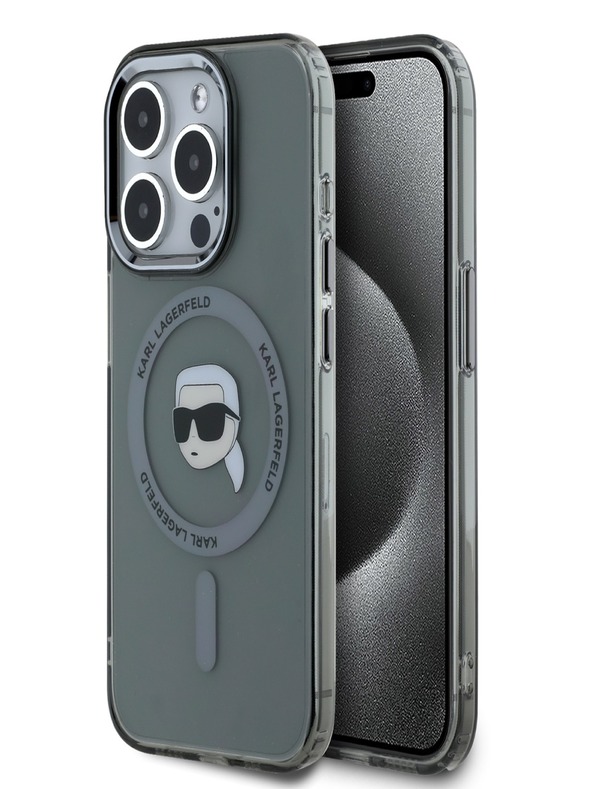 Karl Lagerfeld Karl Lagerfeld IML Karl Head Metal Frame MagSafe Zadní Kryt pro iPhone 15 Pro Black