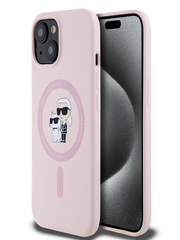 Karl Lagerfeld Liquid Silicone Karl and Choupette Magsafe Zadní Kryt pro iPhone 15 Pink Karl Lagerfeld