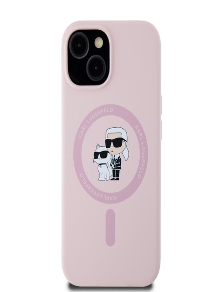 Karl Lagerfeld Liquid Silicone Karl and Choupette Magsafe Zadní Kryt pro iPhone 15 Pink Karl Lagerfeld
