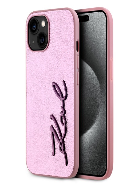 Karl Lagerfeld Wrinkled PU Signature Logo Zadní Kryt pro iPhone 15 Pink Karl Lagerfeld