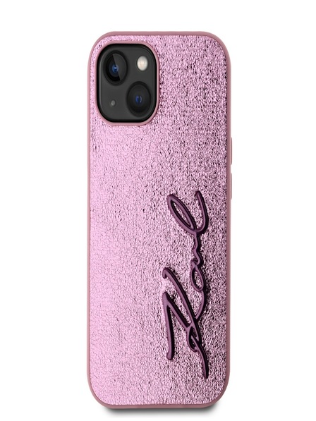 Karl Lagerfeld Wrinkled PU Signature Logo Zadní Kryt pro iPhone 15 Pink Karl Lagerfeld