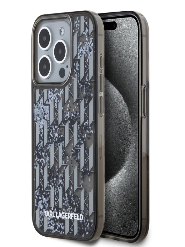Karl Lagerfeld Liquid Glitter Monogram Gradient Zadní Kryt pro iPhone 15 Pro Black Karl Lagerfeld