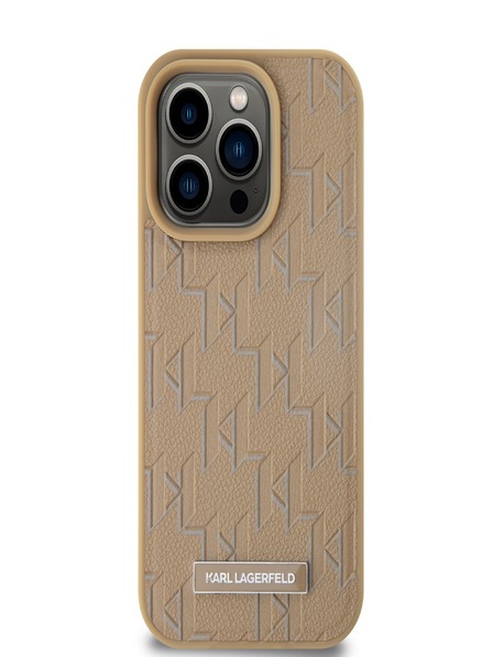 Karl Lagerfeld PU Leather Monogram Metal Logo MagSafe Zadní Kryt pro iPhone 14 Pro Max Beige Karl Lagerfeld