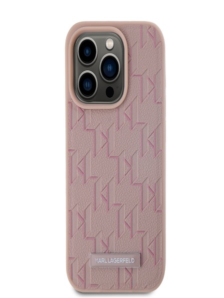 Karl Lagerfeld PU Leather Monogram Metal Logo Magsafe Zadní Kryt pro iPhone 15 Pro Max Pink Karl Lagerfeld