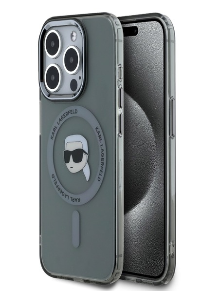 Karl Lagerfeld Karl Lagerfeld IML Karl Head Metal Frame MagSafe Zadní Kryt pro iPhone 15 Pro Max Black