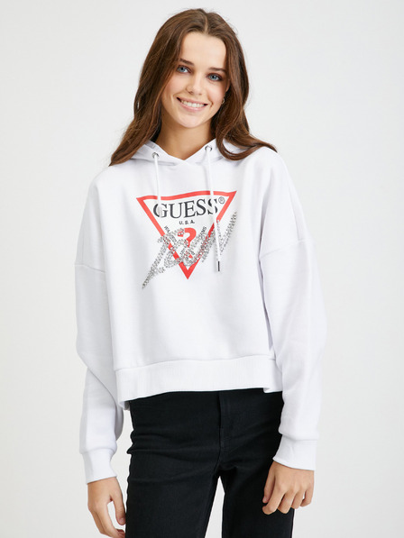 Guess Bílá dámská oversize mikina s kapucí Guess