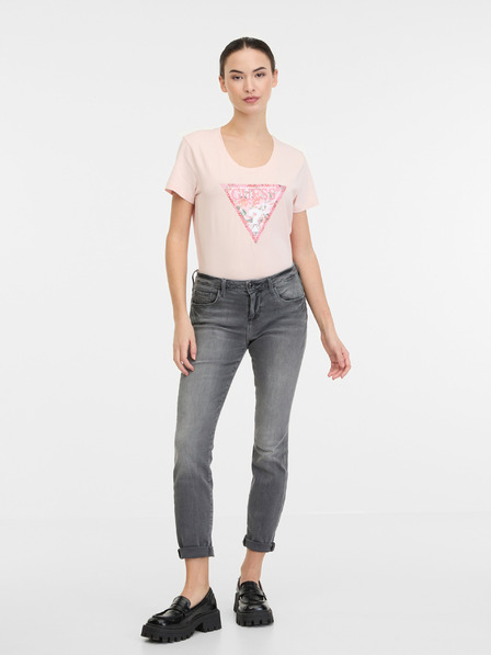 Guess Světle růžové dámské tričko Guess Satin